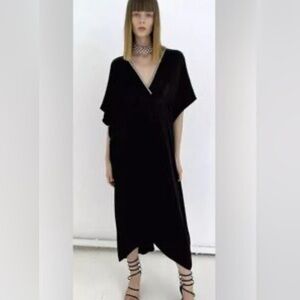 Zara Black Satin Tunic Dress Rhinestone V-Neck Evening
